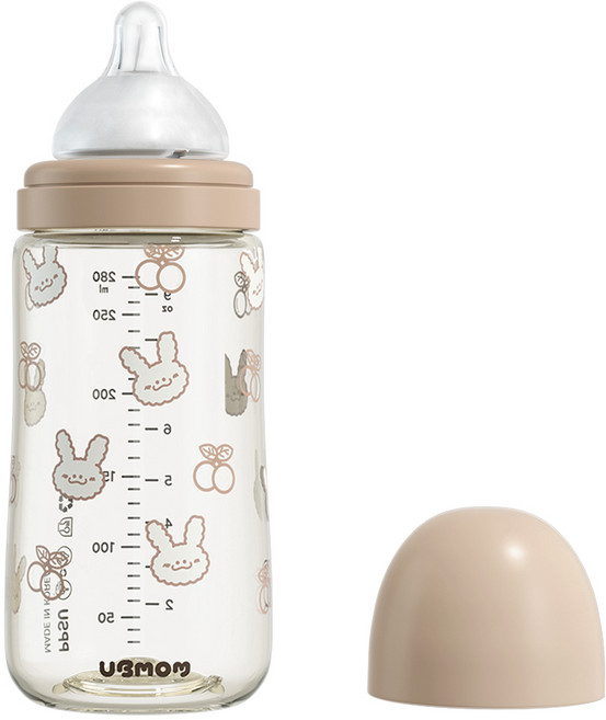 유비맘 PPSU 배앓이 방지 토끼 젖병 + 젖꼭지 세트, 체리래미 초코, 280ml, 1개