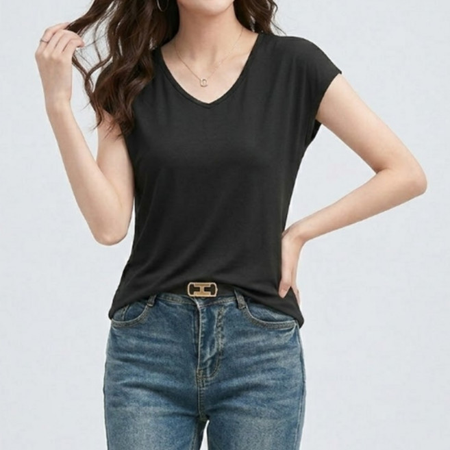 소니오 여성용 브이넥 숏소매 티셔츠