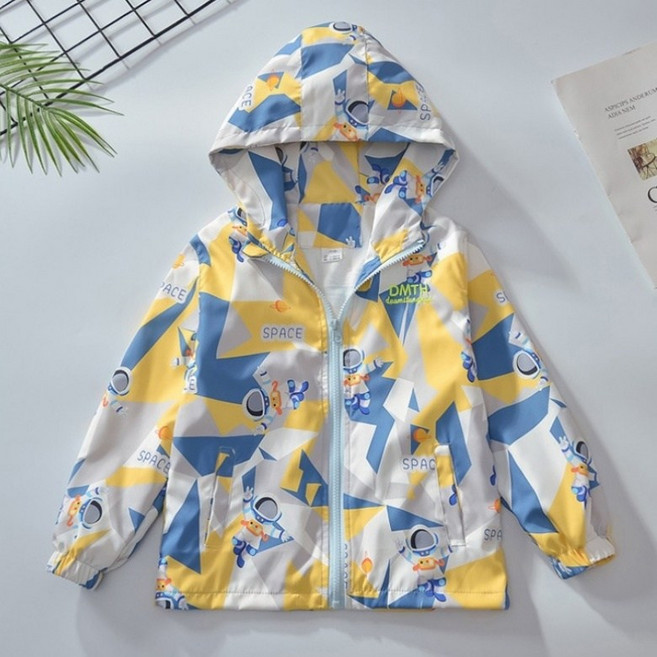 EYOUMONG 兒童寬鬆版型圖案連帽防風長袖夾克 E6S014