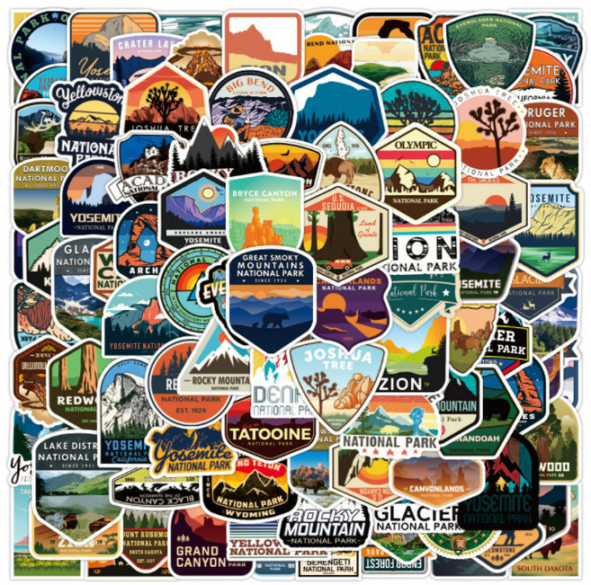 트래블큐브 방수 리무버블 여행가방 스티커 세계국립공원 100종 세트, 혼합색상, 1세트