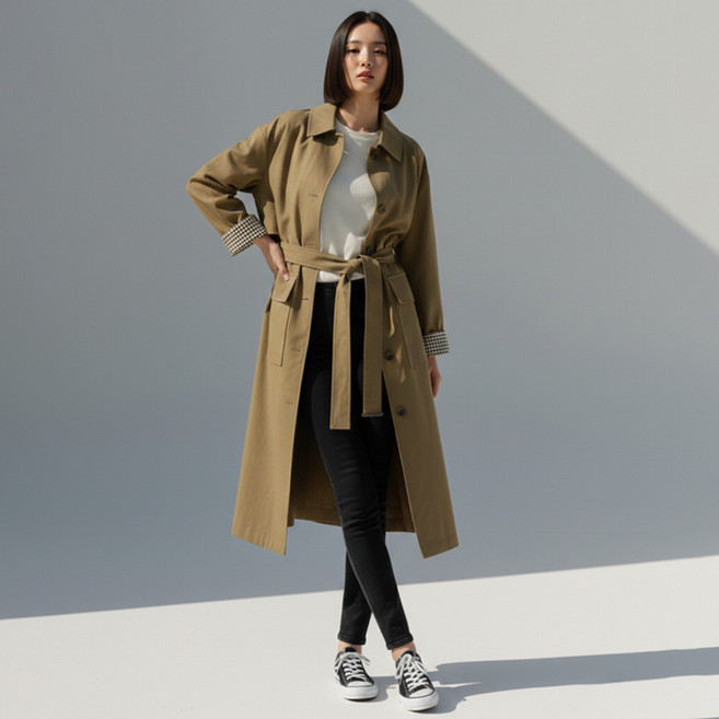 메이첼 빈티지 체크 롤업 트렌치 코트 12492