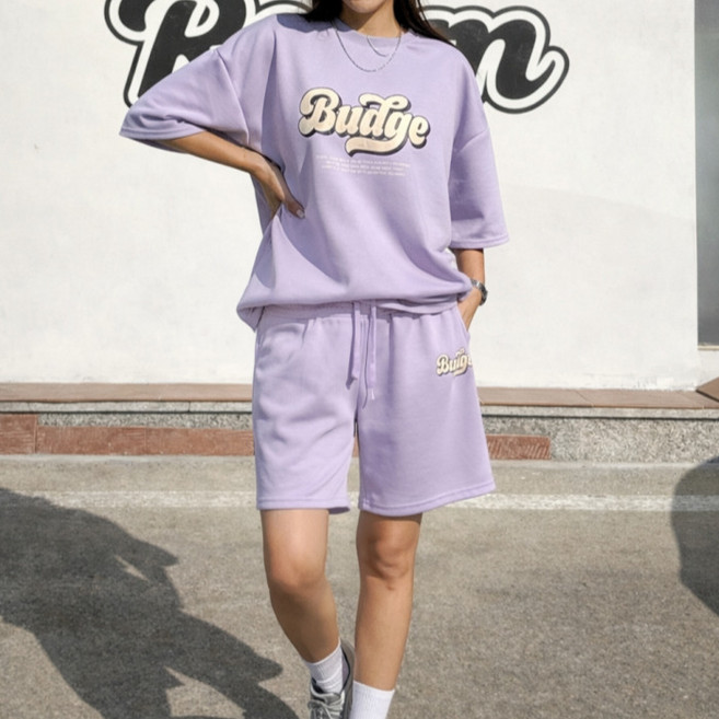 라라온 레터링 나염 오버핏 반팔티 + 반바지 세트 26TSP4041