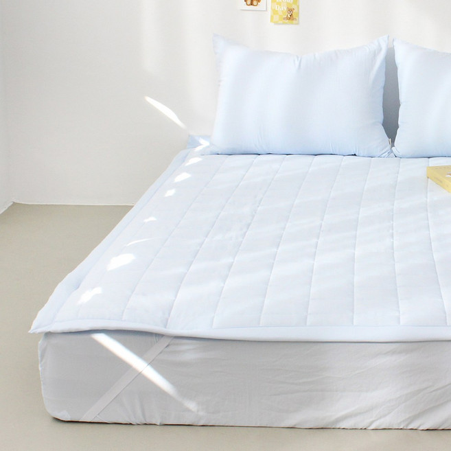 LucidSleep 艾蜜莉 韓國製造 柔軟 抗過敏 水洗 固定綁帶 床墊, 羊絨藍