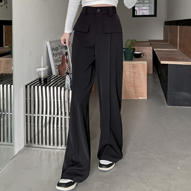 패션풀 여성용 페이크 포켓 롱 와이드 슬랙스 29687