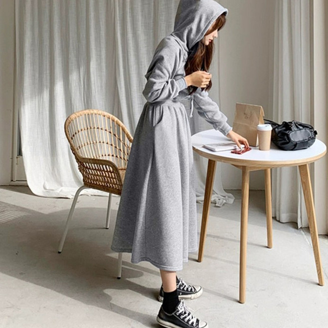 구디프 여성용 데일리 캐주얼 후드 원피스 빅사이즈 포함