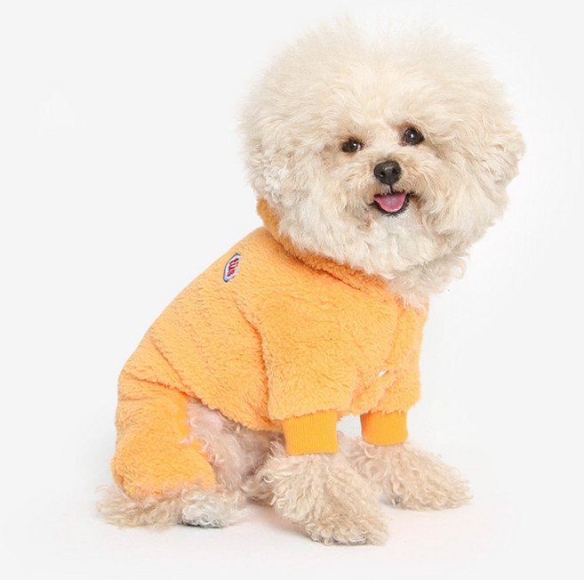 투스투스 강아지 곰돌이 후리스 올인원, 오렌지, 1개