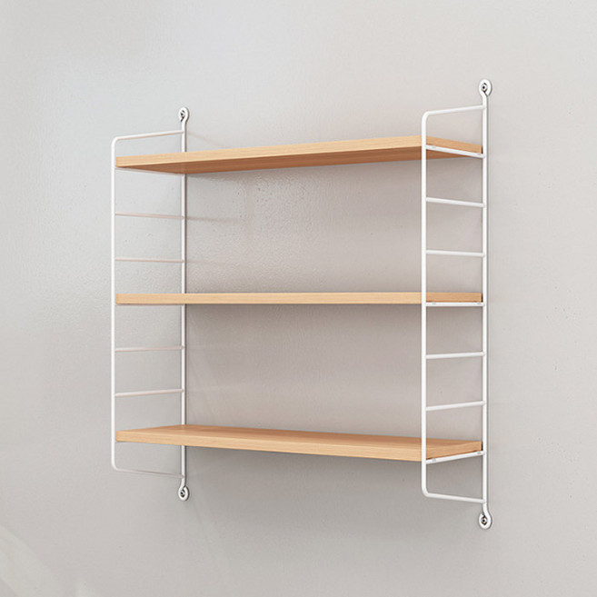 마켓플랜 비움 스틸 원목 벽걸이 선반, 우드, 3단