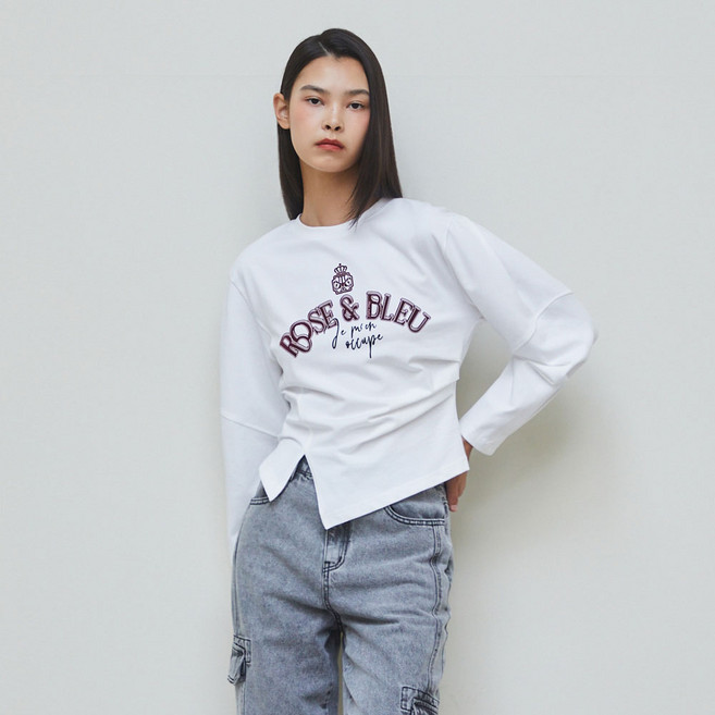 에고이스트 여성용 슬릿 포인트 드랍 소매 티셔츠 ER3BO813