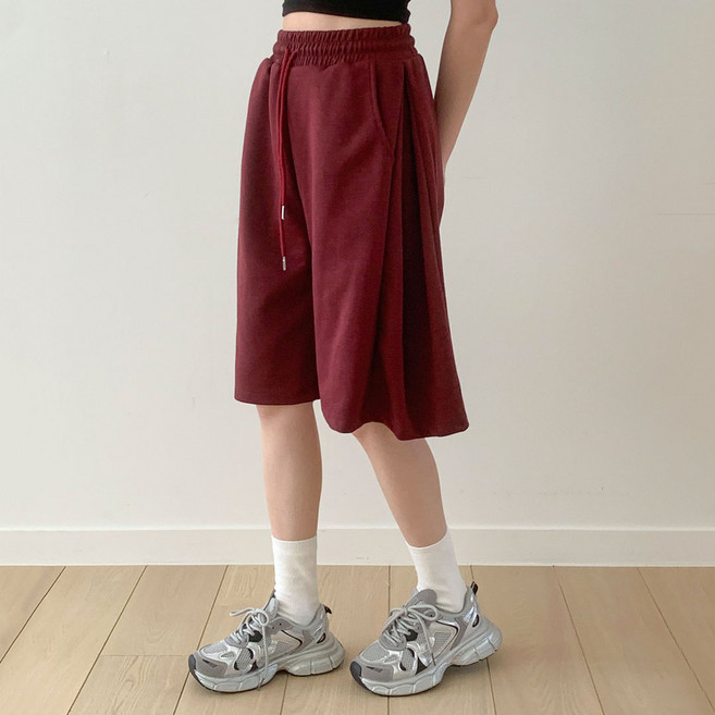 플랜데이 여성용 데일리핏 힙한무드 젠츠 옆핀턱 버뮤다 밴딩팬츠