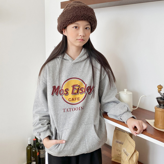 제니 여아용 겨울 오버핏 모스 기모 후드 티셔츠