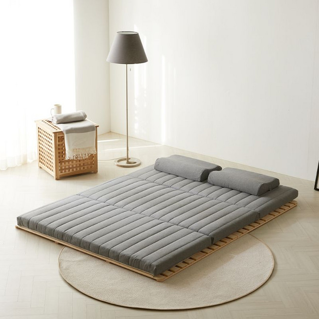 아틸라트 라텍스 3단 접이식 매트리스 + 베개 2p 세트, 멜란지 그레이