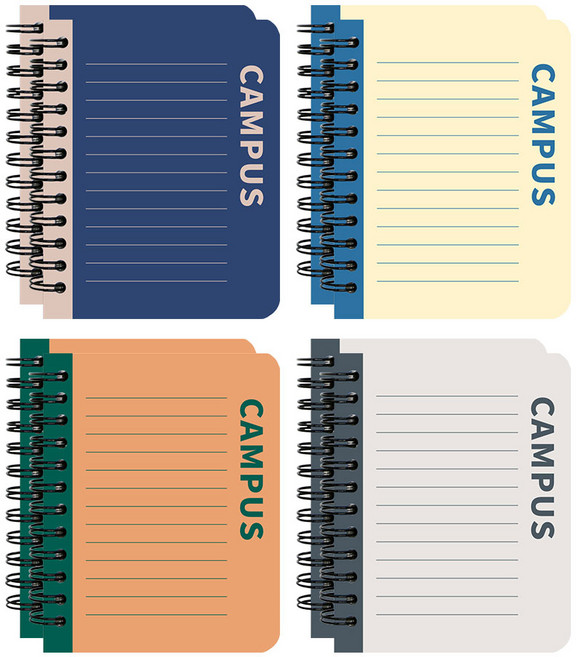 핑크풋 1500 더 캠퍼스 합지 수첩 88매 4종, navy, yellow, gray, orange, 2세트