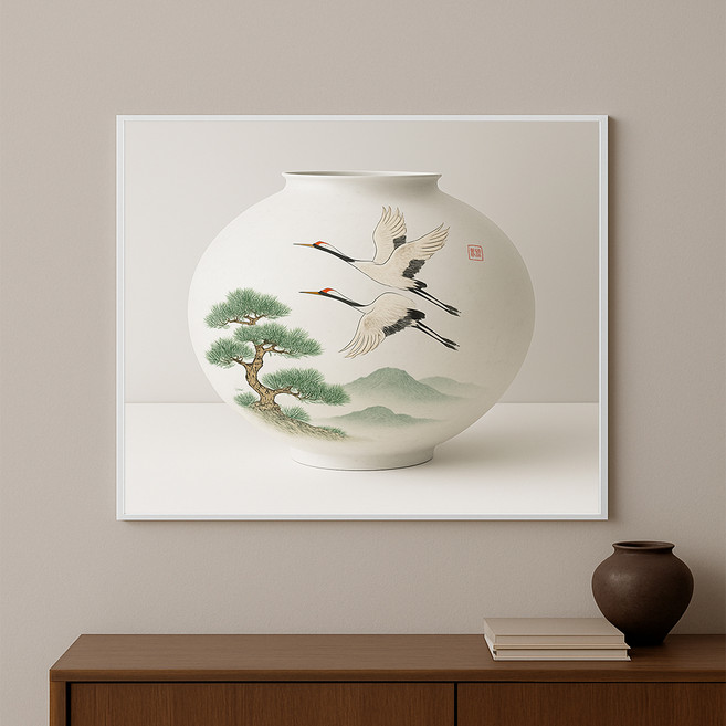 다복 달 항아리 그림액자 두루미 kisn122