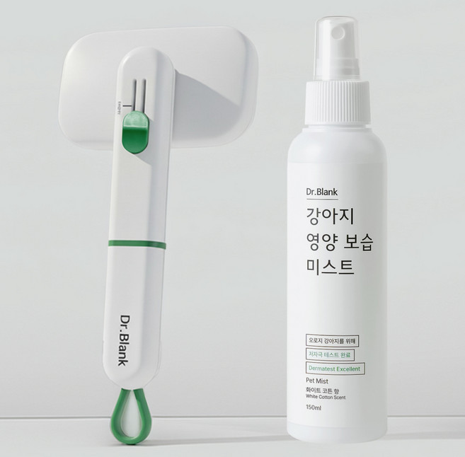 닥터블랭크 강아지 저자극 영양보습 미스트 화이트코튼향 150ml + 에어소프트 슬리커 브러쉬 세트, 1세트