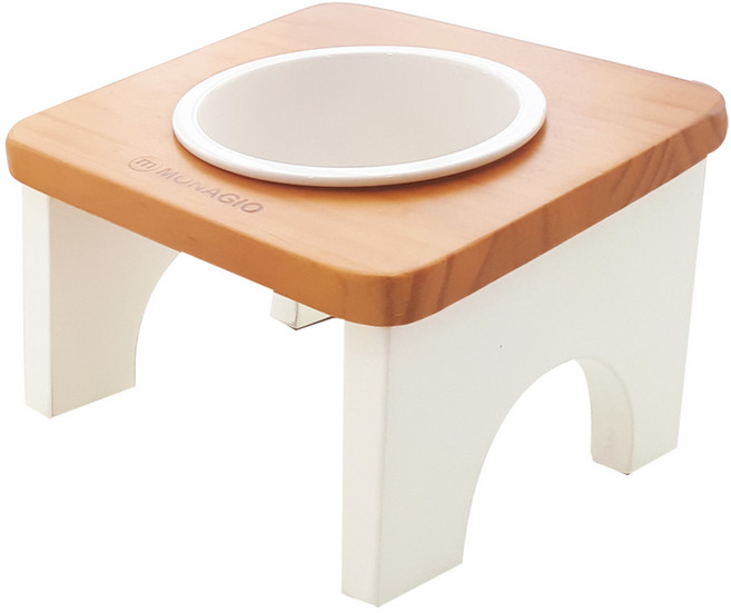 모나지오 스위트 반려동물 원목식기 1구 도자기, 네츄럴 화이트, 1개