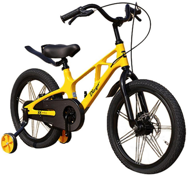 o2wheels Diego MG 兒童鎂合金車架四輪自行車 半組裝, 黃黑色, 16吋, 1台