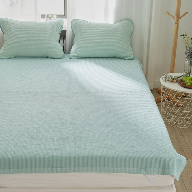 halfday 韓國製造 色染60支純棉直線絎縫鬆緊帶床墊, 蘋果薄荷綠