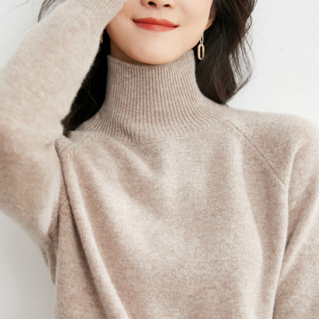 Soleil 女款日常基本款高領羊毛針織毛衣