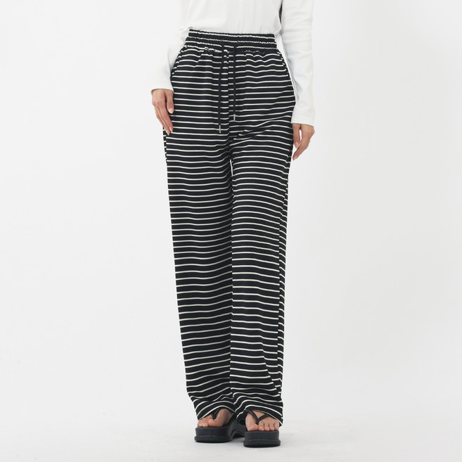 엘쏘 여성용 캐주얼 스트라이프 와이드 밴딩 바지
