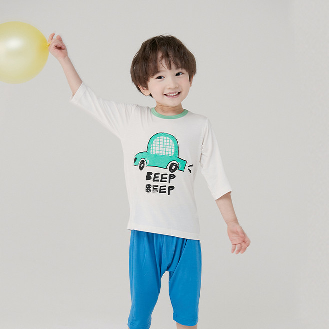 올로미미 아동용 그린카 레이온 7부 실내복 상하 세트