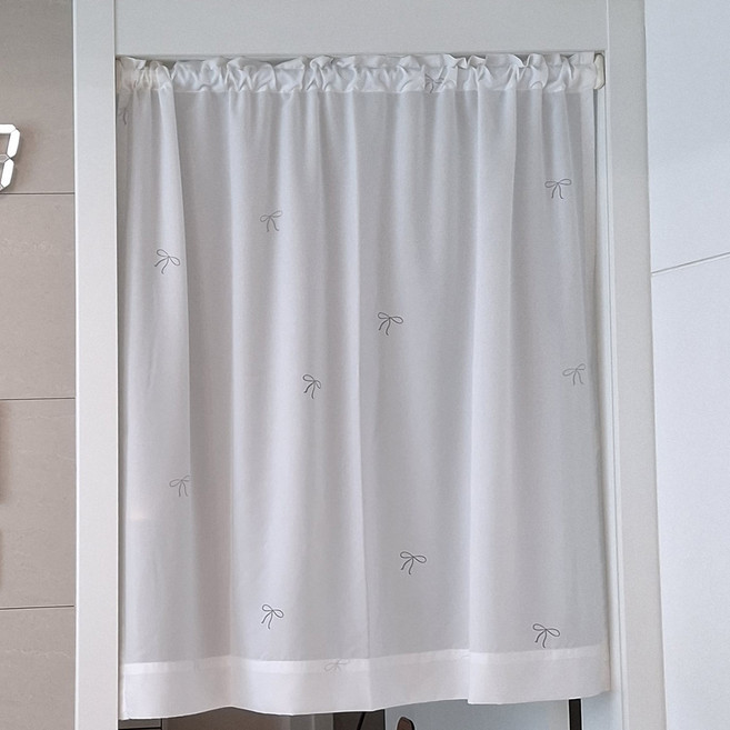 뷰하우스 봉집형 리본 쉬폰커튼 숏타입