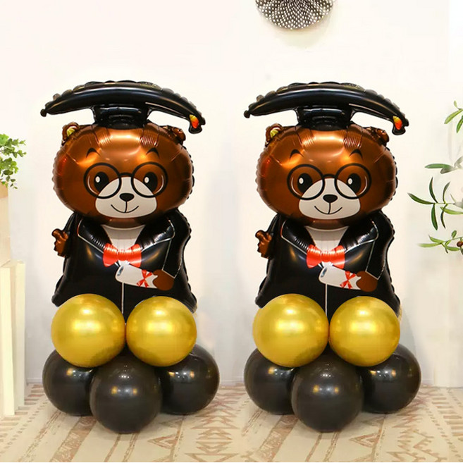 와우파티코리아 졸업 풍선 기둥 불곰박사 DIY 세트, 골드(30cm풍선) + 블랙(30cm풍선) + 불곰박사(은박풍선), 2세트