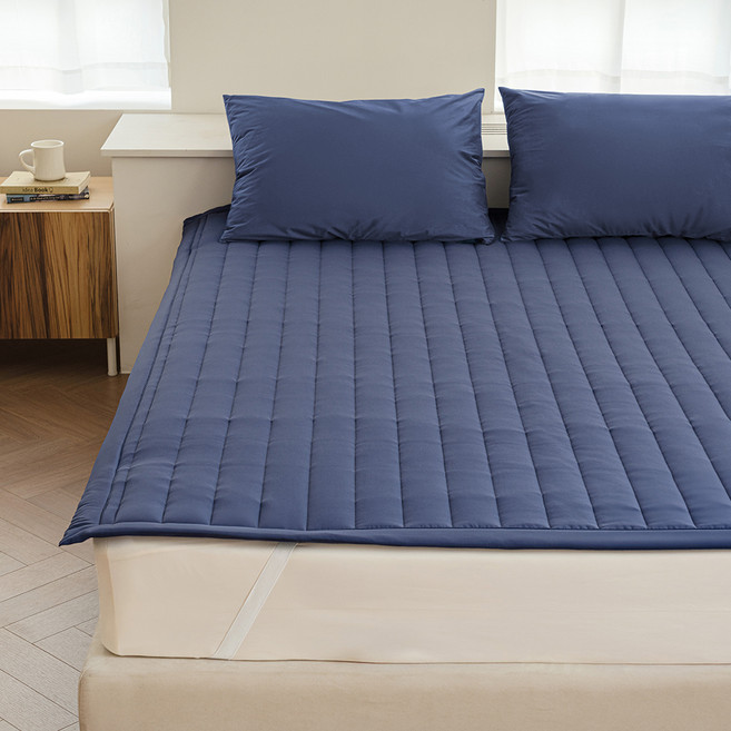 더자리 프리미엄 국내제조 세미마이크로 누빔 침대패드, 네이비