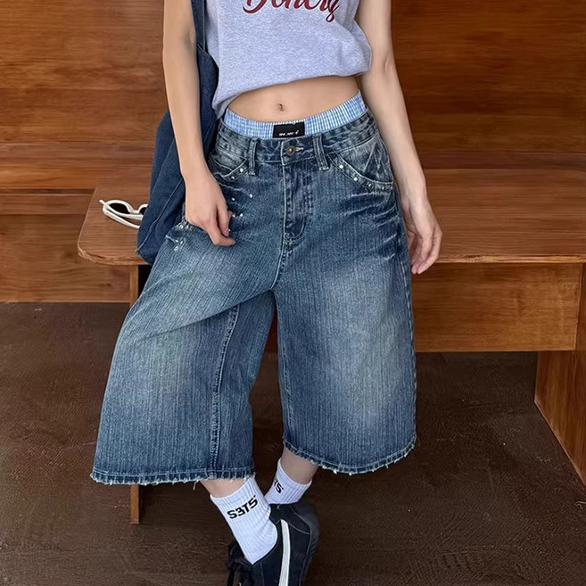 닷이프 여성용 큐빅 워싱 버뮤다 데님 팬츠 D263-0092BU