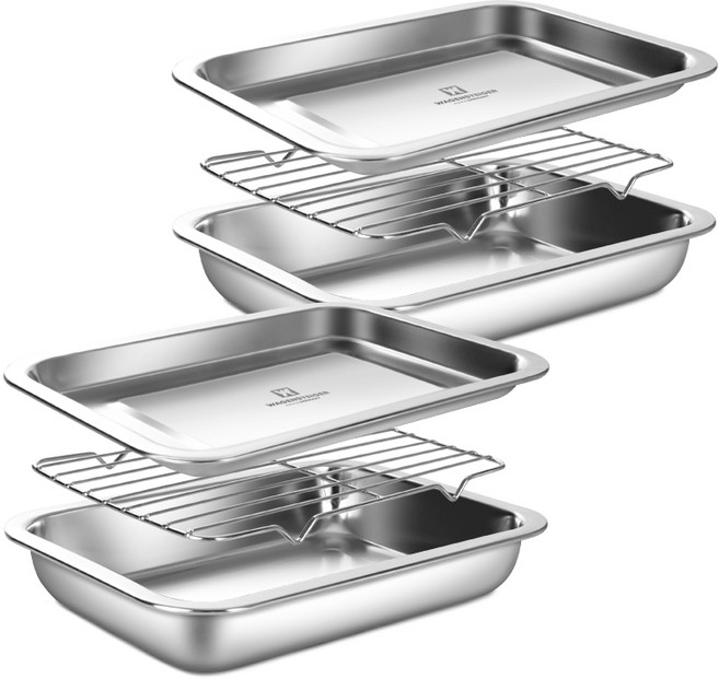 바겐슈타이거 연마제 없는 스텐 사각 트레이 세트, 밧드 + 랙 + 트레이, 2세트