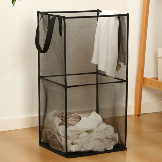 원티크 접이식 메쉬 빨래바구니, 블랙