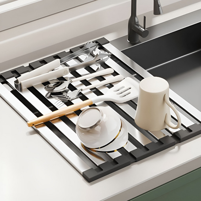 비블럭 스텐 304 접이식 식기 건조대 물빠짐 트레이 선반, 1개