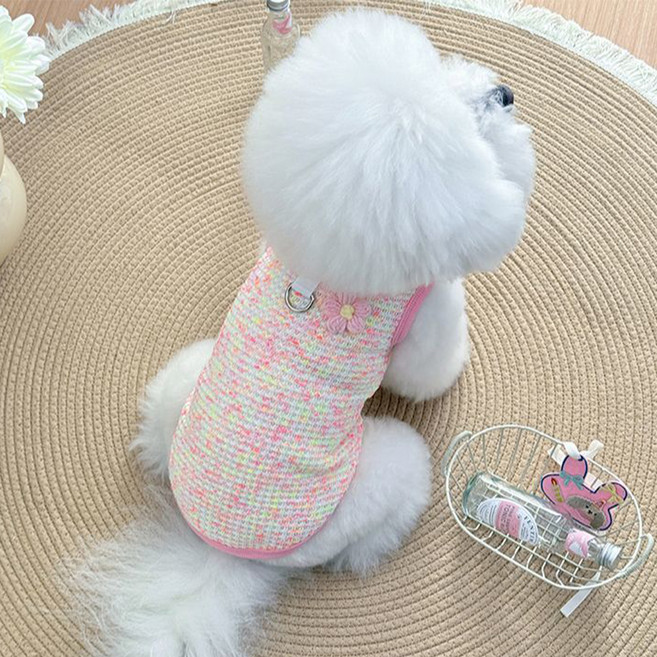 요런개 반려동물 레이스넥 꽃 하네스 고리 조끼, 03 핑크, 1개