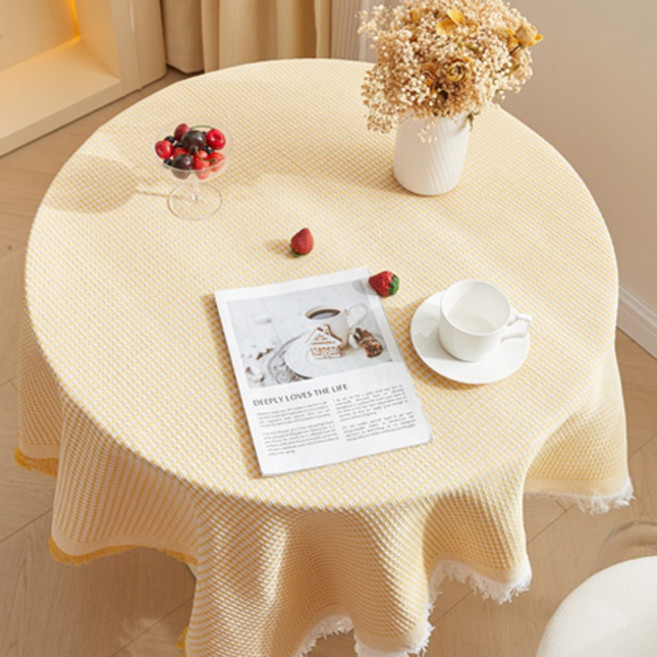 GUNU 감성 홈카페 패브릭 테이블보, 옐로우, 1개, 90 x 90 cm