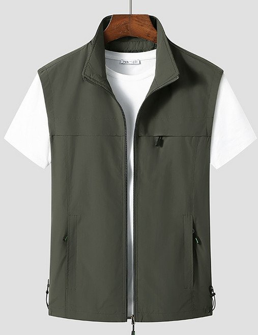 DM 남성용 솔리드 멀티 포켓 집업 베스트