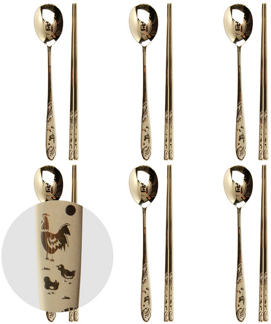 윌리브 국산 304스텐 띠 수저, 닭, 숟가락+젓가락, 6세트