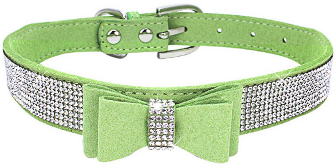 마켓A 강아지 리본 큐빅 벨티드 목줄, 그린, 1개