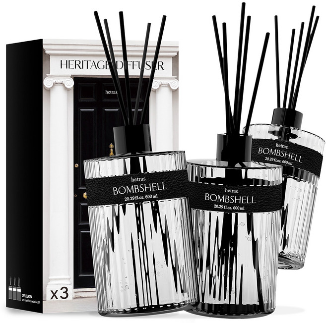 헤트라스 헤리티지 퍼퓸 대용량 디퓨저 선물세트, 3개, 600ml, 밤쉘