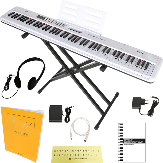 블루엔젤 키스플레이 88건반 전자 디지털피아노 입문 스탠드 헤드셋 스티커 체르니100교본, 화이트, 88 디지털 피아노, 1개