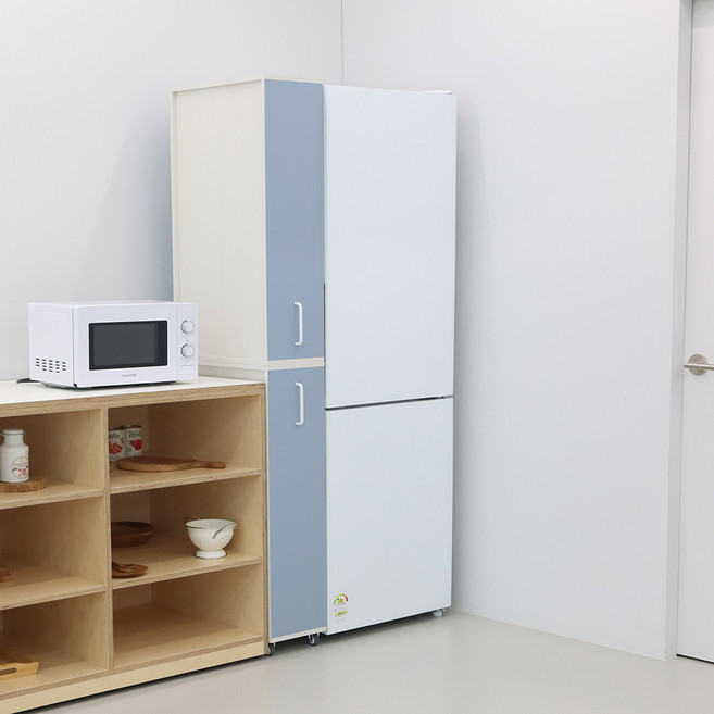퍼티크 무드핏 슬라이딩 2단 냉장고 틈새수납장, 포그블루