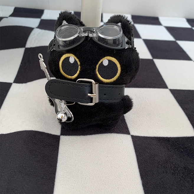 다다랜드 롹스타 고양이 인형 키링 + 기타 + 고글 + 목줄 세트, 9cm, 검정색, 1세트