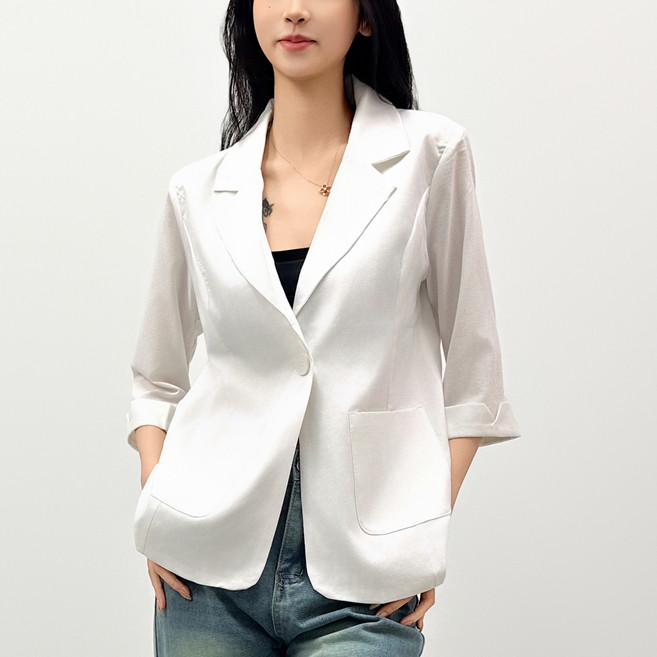 TheSirup 女款單釦口袋七分袖夾克