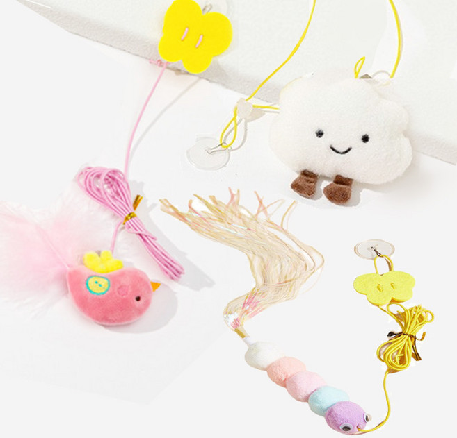 티티펫 고양이 천장 부착형 셀프 모빌 플라잉 낚시대 3종 세트, 혼합색상, 1세트