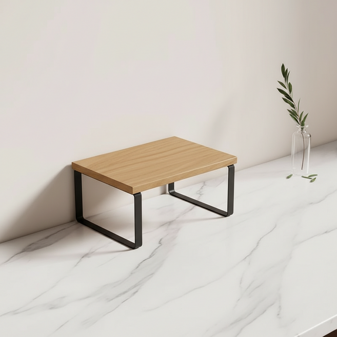 MARKETPIA 螢幕架 桌面整理架 迷你桌 小型 30 x 19 x 14.2 cm, 木色 + 黑色框架