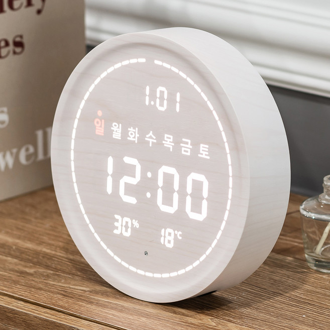플라이토 와이파이 필링 원형 인테리어 LED 탁상 벽시계 18cm, 화이트