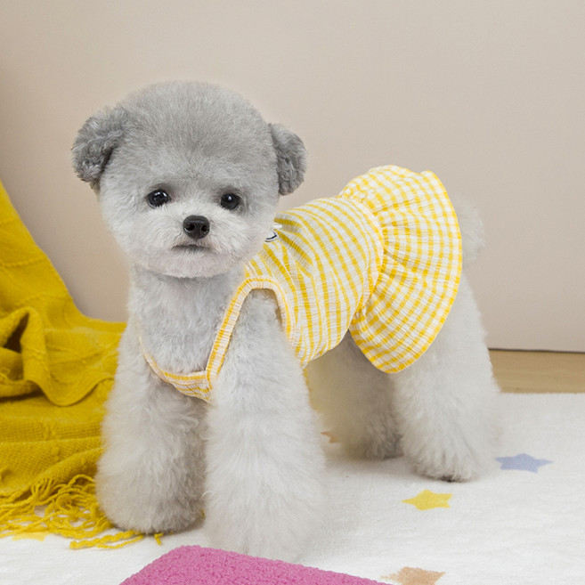 파스텔펫 강아지 퍼피 줄무늬 원피스, 옐로우, 1개