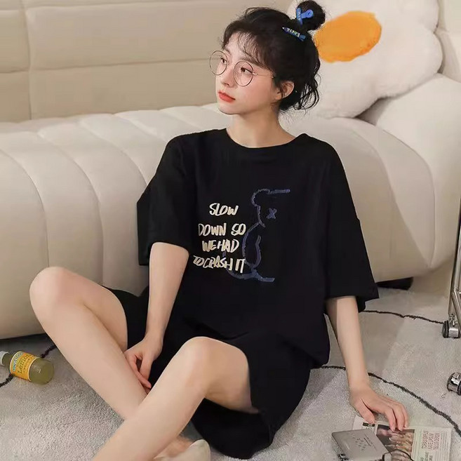 비올라 여성용 잠옷 반팔 티셔츠 + 반바지 세트 Vio0026