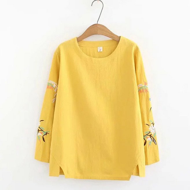 반야스토리 여성용 QQ24 캐주얼 자수 긴팔 티셔츠