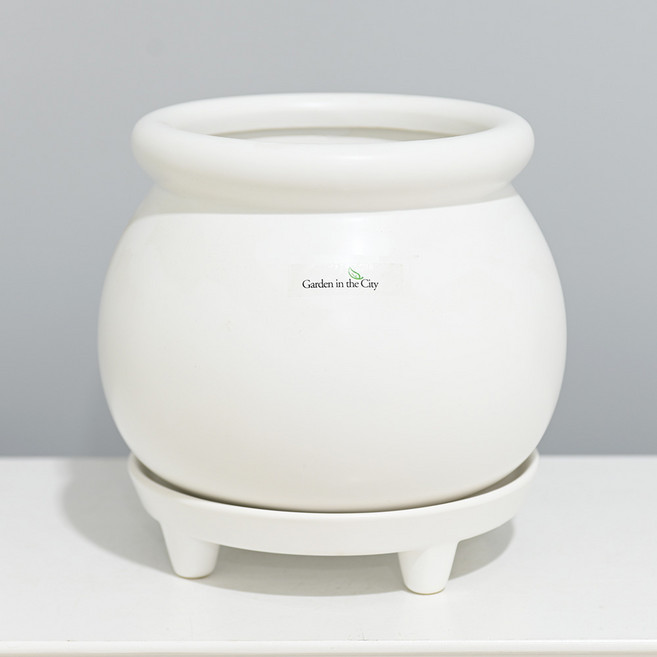 도시정원 모던 도자기 원턱 버섯 단지 받침세트, 화이트, 1세트