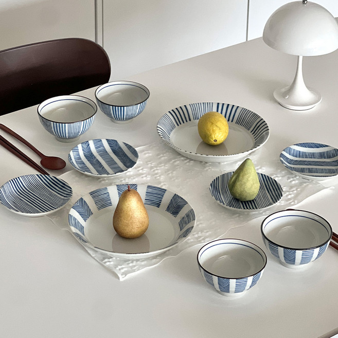 니코트 블루 스트라이프 2인 식기세트 10p, 혼합색상, 8종, 1세트