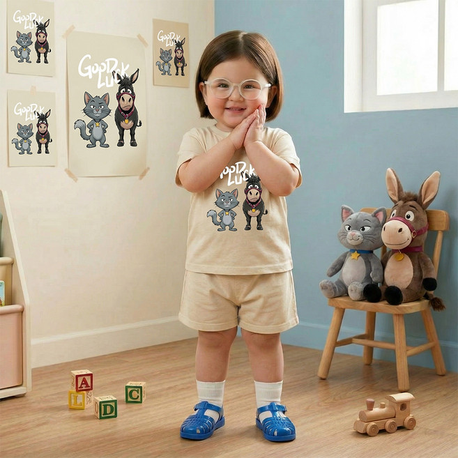 피그먼트 굿럭 반팔 티셔츠 + 하의 세트